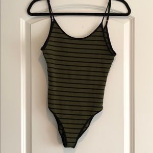 Olive Green and Black Stripe Bodysuit